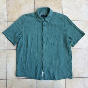 Rag & Bone Shirt Mens Large Green Gauze Cotton Short Sleeve Button Up Casual
